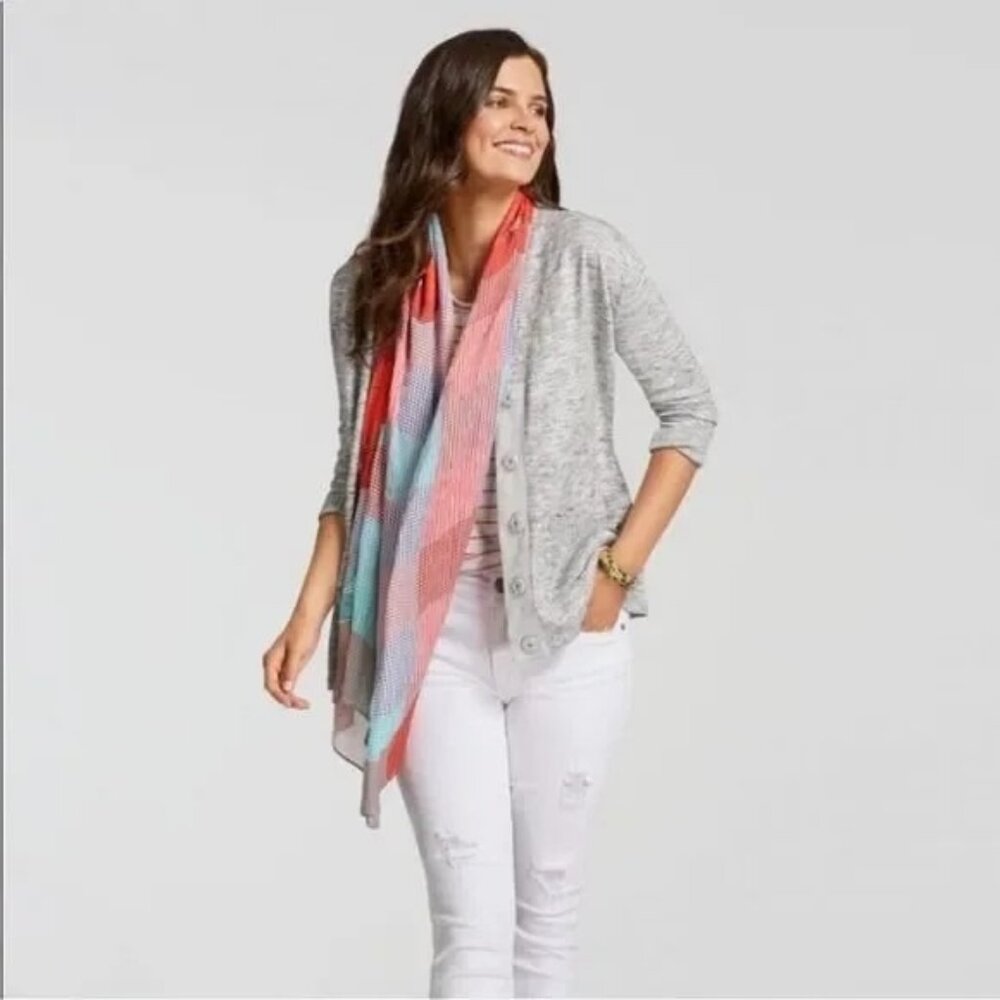 CAbi Marble Snap Front Cardigan Sweater Women S Gray Cotton Blend Cozy Knit Chic